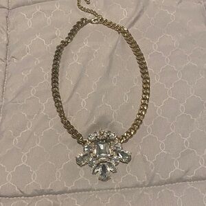 Gold Chain Statement Necklace with Clear Crystal Pendant